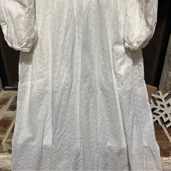 White Long-Sleeve Button-Front Maxi Dress with Eyelet Embroidery - Picture 11 of 11